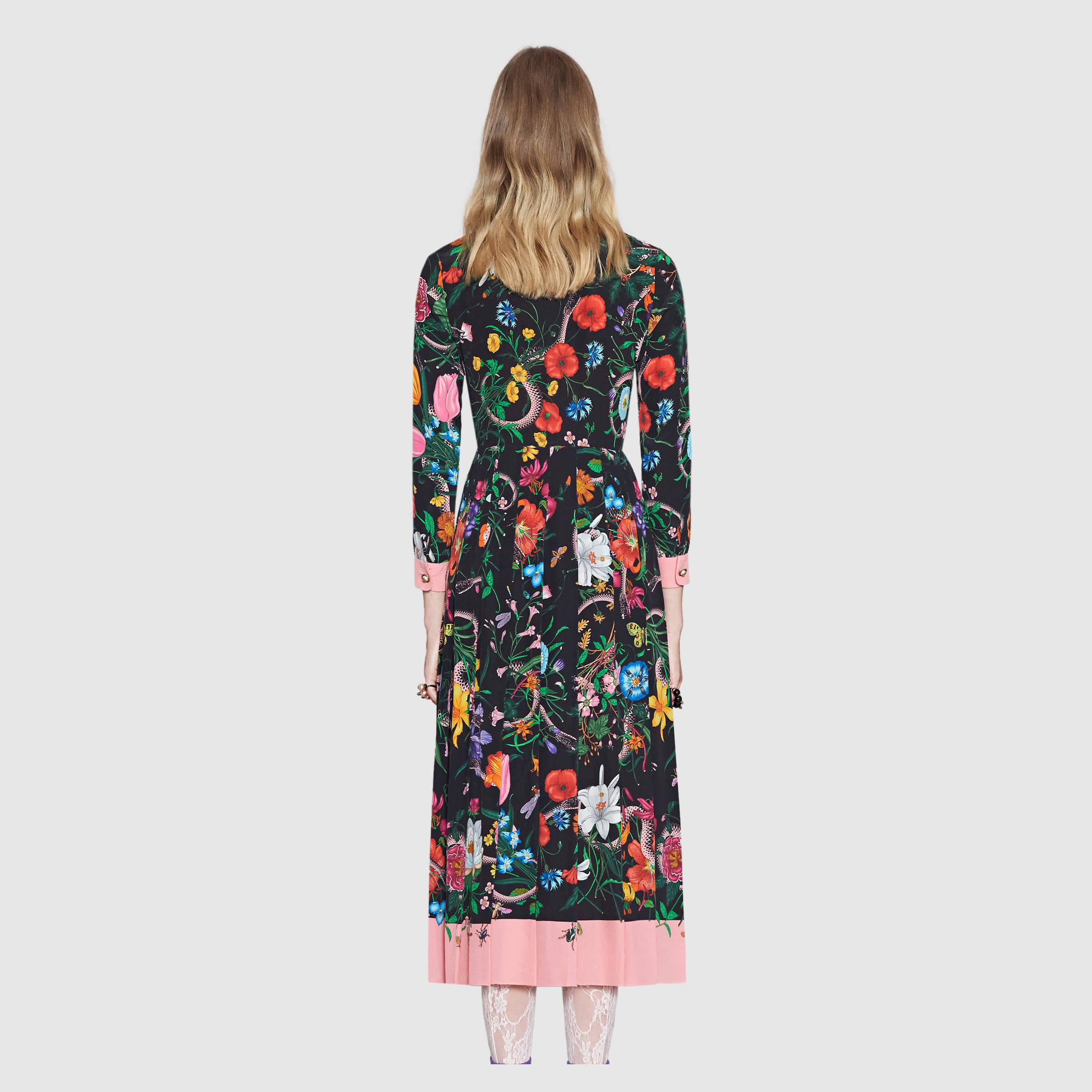 Gucci Flora Snake Print Silk Dress | Lyst